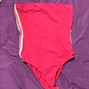 Pink and white tube top bodysuit